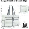 imageG4Free Beach Bag Foldable Beach Tote Bag with Zipper Waterproof Sandproof Pool BagLight Green