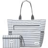 imageG4Free Beach Bag Waterproof Sandproof Beach Tote Bag Large Capacity Foldable for WomenGrey Stripe