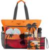 imageG4Free Beach Bag Waterproof Sandproof Beach Tote Bag Large Capacity Foldable for WomenSunset Print
