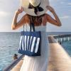 imageG4Free Beach BagWaterproof Beach Tote Pool Bags for WomenCompatible with Stanley CupFoldablefor Weekender TravelBlue and White Stripes