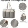 imageG4Free Canvas Tote Bag with Pockets Medium Size Crossbody Work Tote Bag for Women Zipper ClosureGrey