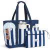 imageG4Free Beach BagWaterproof Beach Tote Pool Bags for WomenCompatible with Stanley CupFoldablefor Weekender TravelBlue and White Stripes