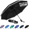 imageG4Free Eco Windproof Travel Umbrella for Rain ampamp Sun Strongest Fiberglass Frame Double Canopy with Reflective Strip Auto Open Close Folding Umbrella For Car Backpack PurseBlack