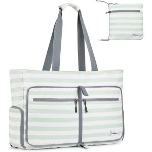 imageG4Free Beach Bag Foldable Beach Tote Bag with Zipper Waterproof Sandproof Pool BagLight Green