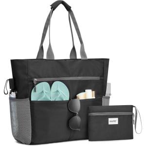 imageG4Free Beach Bag Waterproof Sandproof Beach Tote Bag Large Capacity Foldable for WomenBlack