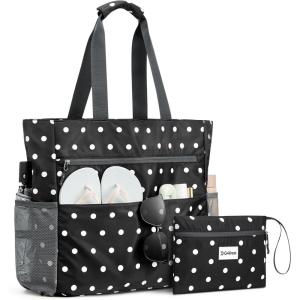 imageG4Free Beach Bag Waterproof Sandproof Beach Tote Bag Large Capacity Foldable for WomenBlack White