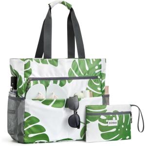 imageG4Free Beach Bag Waterproof Sandproof Beach Tote Bag Large Capacity Foldable for WomenLeaf