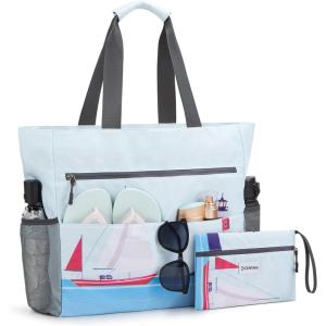 imageG4Free Beach Bag Waterproof Sandproof Beach Tote Bag Large Capacity Foldable for WomenSailboat Print