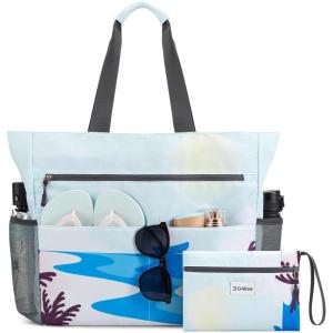imageG4Free Beach Bag Waterproof Sandproof Beach Tote Bag Large Capacity Foldable for WomenSunrise Print