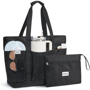 imageG4Free Beach BagWaterproof Beach Tote Pool Bags for WomenCompatible with Stanley CupFoldablefor Weekender TravelBlack