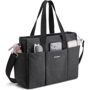imageG4Free Canvas Tote Bag with Pockets Medium Size Crossbody Work Tote Bag for Women Zipper ClosureBlack