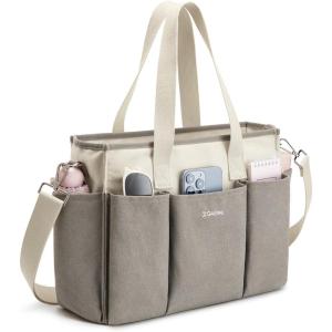 imageG4Free Canvas Tote Bag with Pockets Medium Size Crossbody Work Tote Bag for Women Zipper ClosureGrey