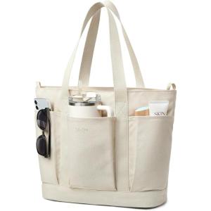 imageG4Free Large Canvas Tote Bag for Women with Zipper Fit 156quot Laptop Everything Tote Bags with Pockets for Work TravelBeige
