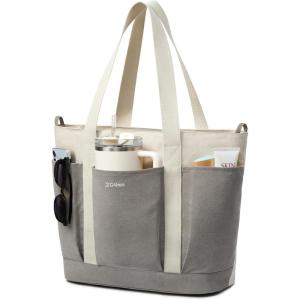 imageG4Free Large Canvas Tote Bag for Women with Zipper Fit 156quot Laptop Everything Tote Bags with Pockets for Work TravelGrey