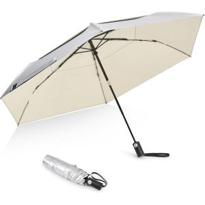 imageG4Free Travel Umbrella Ultralight UPF 50 UV Protection Compact Sun Umbrella Double Canopy Super Slim Small Portable Automatic Antibounce CloseBeige