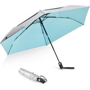 imageG4Free Travel Umbrella Ultralight UPF 50 UV Protection Compact Sun Umbrella Double Canopy Super Slim Small Portable Automatic Antibounce CloseLake Blue