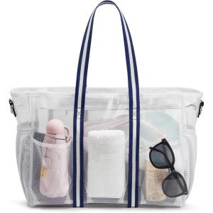 imageG4Free Waterproof Beach Tote Pool Bags for Women Large Capacity Tote Bag With Wet Compartment for Weekender TravelWhite