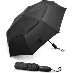 imageG4Free Windproof Travel Umbrellas for Rain Double Canopy Automatic Compact Umbrella with Strong Fiberglass Frame and Windproof CableBlack