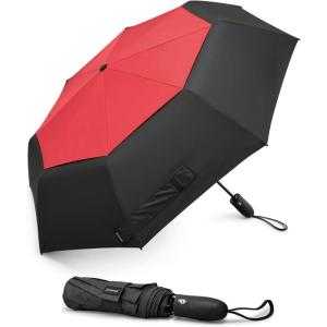 imageG4Free Windproof Travel Umbrellas for Rain Double Canopy Automatic Compact Umbrella with Strong Fiberglass Frame and Windproof CableBlackRed