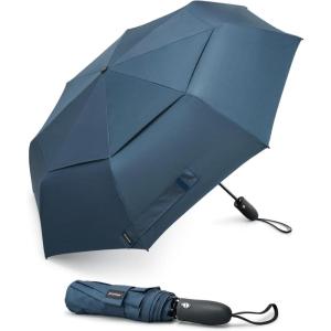 imageG4Free Windproof Travel Umbrellas for Rain Double Canopy Automatic Compact Umbrella with Strong Fiberglass Frame and Windproof CableNavy Blue