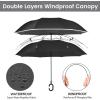 imageG4Free 4862 Inch Large Inverted Reverse Umbrella with CShaped Handle Windproof Double Layer Upside Down Car Rain Umbrellas for Men WomenBlack with Reflective Stripe