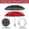 imageG4Free 4862 Inch Large Inverted Reverse Umbrella with CShaped Handle Windproof Double Layer Upside Down Car Rain Umbrellas for Men WomenRed with Reflective Stripe