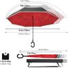 imageG4Free 4862 Inch Large Inverted Reverse Umbrella with CShaped Handle Windproof Double Layer Upside Down Car Rain Umbrellas for Men WomenRed with Reflective Stripe