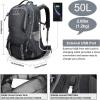 imageG4Free 50L Hiking Backpack Waterproof Daypack Outdoor Camping Climbing Backpack with Rain Cover for Men WomenDark Grey