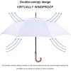 imageG4Free 5262inch Wooden J Handle Golf Umbrella Windproof UV Protection Classic Stick Wedding Cane Umbrellas Auto Open Cane Hook HandleWhite