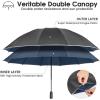 imageG4Free 54 Inch Large Double Layer Inverted Umbrella 12 Ribs Compact Windproof Automatic Folding Reverse Umbrella with Reflective StripBlackDark Blue