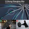 imageG4Free 54 Inch Large Double Layer Inverted Umbrella 12 Ribs Compact Windproof Automatic Folding Reverse Umbrella with Reflective StripBlackDark Blue