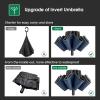imageG4Free 54 Inch Large Double Layer Inverted Umbrella 12 Ribs Compact Windproof Automatic Folding Reverse Umbrella with Reflective StripBlackDark Blue