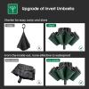 imageG4Free 54 Inch Large Double Layer Inverted Umbrella 12 Ribs Compact Windproof Automatic Folding Reverse Umbrella with Reflective StripBlackDark Green
