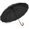 imageG4Free 54 Inch Large Windproof Umbrella for 2 Persons 16 Ribs Auto Open Classic Wooden J Handle Cane Stick Golf Rain Umbrellas for Men Women Travel 120cmBlack
