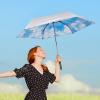 imageG4Free UPF 50 UV Protection Travel Umbrella with Wooden Handle 42 Inch Lightweight Sun Rain Folding Umbrellas Auto Open Close Lake BlueSky