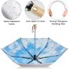 imageG4Free UPF 50 UV Protection Travel Umbrella with Wooden Handle 42 Inch Lightweight Sun Rain Folding Umbrellas Auto Open Close Lake BlueSky