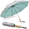 imageG4Free Windproof Travel Umbrella with Large Wooden Handle UV Sun Protection ampamp Rain Umbrella Automatic Open And Close Compact 46quot Large Canopy with UPF 50 Lightweight Portable for Walking ampamp OutdoorSilverLake Blue