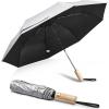 imageG4Free Windproof Travel Umbrella with Large Wooden Handle UV Sun Protection ampamp Rain Umbrella Automatic Open And Close Compact 46quot Large Canopy with UPF 50 Lightweight Portable for Walking ampamp OutdoorSilverBlack