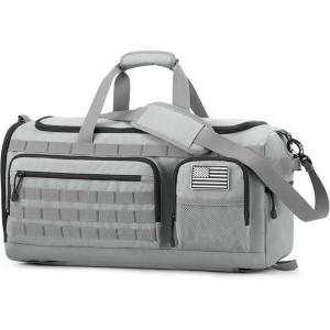 image3in1 Tactical Travel Duffle Bag for Men and Women Large 50L Military Duffle Weekender Bags Gym Backpack with Shoes Compartment and Wet Pocket BlackLight Grey