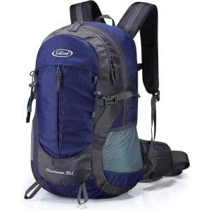 imageG4Free 35L Hiking Backpack Water Resistant Outdoor Sports Travel Daypack Lightweight with Rain Cover for Women Men Peacock GreenDark Blue