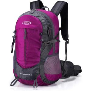 imageG4Free 35L Hiking Backpack Water Resistant Outdoor Sports Travel Daypack Lightweight with Rain Cover for Women Men Peacock GreenRose Red