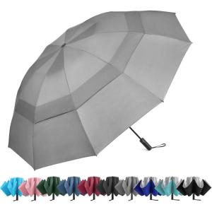 imageG4Free 42465462 Inch Large Golf Umbrella Compact Reverse Travel Umbrella 10 Ribs Windproof for Rain Double Canopy Automatic Open CloseGrey
