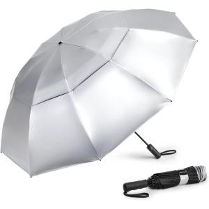 imageG4Free 42465462 Inch Large Golf Umbrella Compact Reverse Travel Umbrella 10 Ribs Windproof for Rain Double Canopy Automatic Open CloseSliverBlack