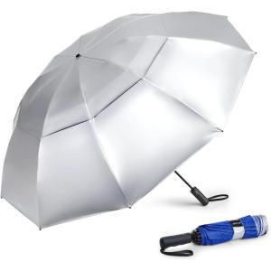 imageG4Free 42465462 Inch Large Golf Umbrella Compact Reverse Travel Umbrella 10 Ribs Windproof for Rain Double Canopy Automatic Open CloseSliverBlue