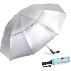 imageG4Free 42465462 Inch Large Golf Umbrella Compact Reverse Travel Umbrella 10 Ribs Windproof for Rain Double Canopy Automatic Open CloseSliverLake Blue