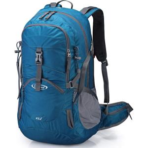 imageG4Free 45L Hiking Travel Backpack Waterproof with Rain Cover Outdoor Camping Daypack for Men Women BlackGrey Blue