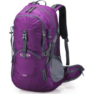 imageG4Free 45L Hiking Travel Backpack Waterproof with Rain Cover Outdoor Camping Daypack for Men Women BlackPurple