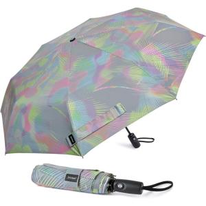imageG4Free 46 Inch Reflective Travel Umbrella for Rain Large Windproof Auto Open Close Folding Compact Umbrellas Strong Fiberglass Frame for Men WomenColorful Line