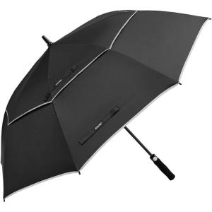 imageG4Free 47546268 Inch Automatic Open Golf Umbrella Oversize Extra Large Double Canopy Vented Windproof Waterproof Stick UmbrellasBlackReflective Stripe