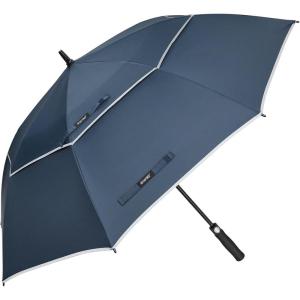 imageG4Free 47546268 Inch Automatic Open Golf Umbrella Oversize Extra Large Double Canopy Vented Windproof Waterproof Stick UmbrellasNavy BlueReflective Stripe